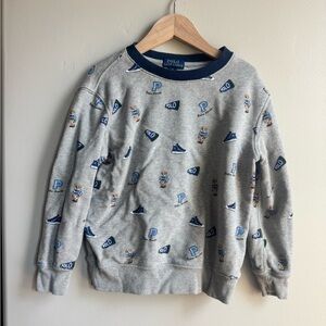 Polo Ralph Lauren Boys Grey Heather Polo Bear Graphic Terry Pullover Sweatshirt